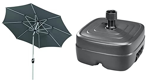 Schneider Sonnenschirm Venedig, anthrazit, 270 cm rund, 683-15, Gestell Aluminium, Bespannung Polyester, 4.9 kg & PE-Schirmständer ca. 45 ltr., 856-15, anthrazit, Kunstsoff, 2 kg