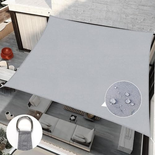 RICHIE Sun Shade Sail Square 3.6m x 3.6m Waterproof, 98% UV Block Awnings for Patios with Free Rope, Sunscreen Awning Canopy, Rectangular Garden Shelter for Outdoor Garden Patio Yard Lawn, Light grey