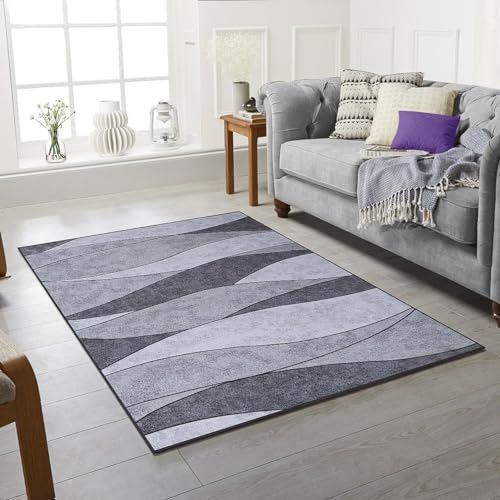 Modern Style Rug Wind Design Black Blue Purple Red Rugs Living Room Extra Large Size Soft Non Slip Short Pile Carpet Area Washable Rugs (Black, 160 X 230 CM)