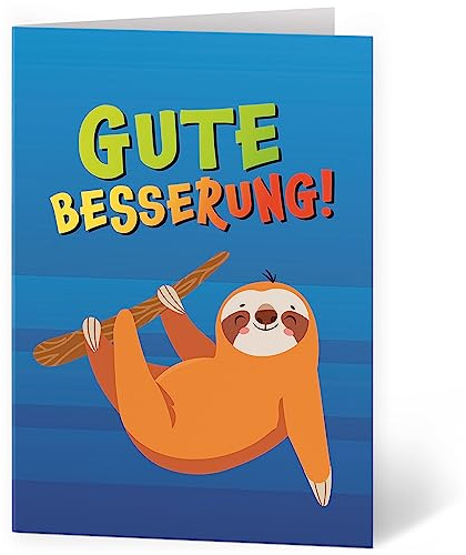 Grußkarte XXL (A4) Gute Besserung Faultier mit Umschlag Klappkarte Krank Krankenhaus Extra Groß Maxi Genesungskarte