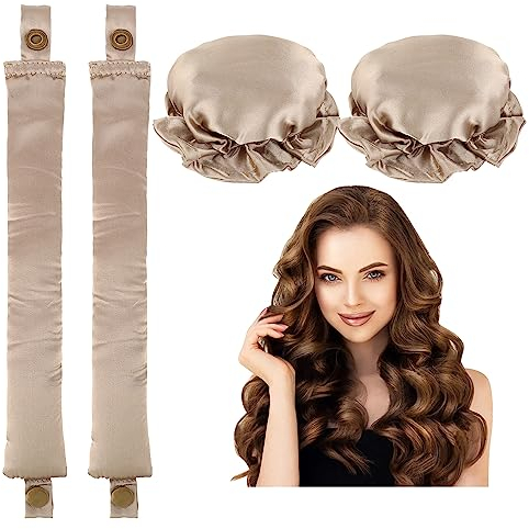 Lockenwickler Locken Ohne Hitze，Zwei Sätze Locken Ohne Hitze, Heatless Curls Band,Lockenwickler über Nacht,DIY Styling für kurzes und Langes Haar(Champagnerfarbe)