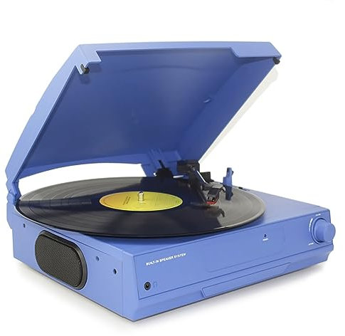 MegLob Tocadiscos De Vinilo De Color Neón, Tocadiscos Portátil, Gramófono con Altavoz Incorporado, Tocadiscos De Vinilo Moderno, Caja De Discos De Vinilo LP De 33/45/78 RPM,Azul