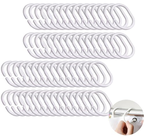 60 Pezzi Bianco Anelli per Tende Set, Plastica Anelli per Tende da Doccia, Forma di C Ganci per Tende per Bastoni, Tende Doccia, Bagno, Asta da Doccia, Casa, Finestre, Spogliatoi
