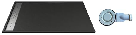 Vente-unique - Piatto per doccia da posare o da incasso con sifone 140 x 90 cm in Resina Nero - LYROSA