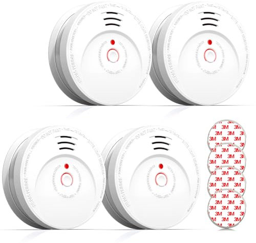 Andyssey Détecteur de Fumée Pile remplaçable, GS506 Alarme Incendie Durée de Vie 10 Ans, Capteur Optique, Conforme à la Norme européenne EN14604, Lot de 4