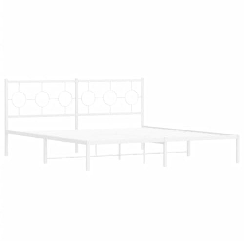 vidaXL Bettgestell, Bett mit Kopfteil, Bettrahmen mit Lattenrost Mittelfüßen, Metallbett Doppelbett für Schlafzimmer, Weiß 180x200cm Metall