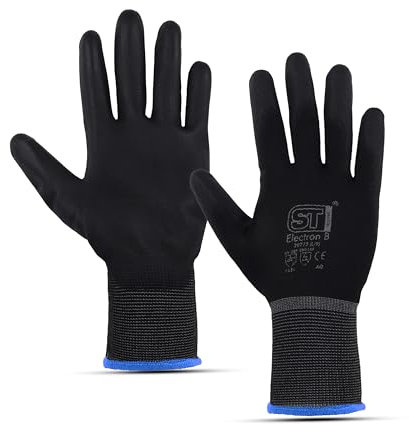 Lot de 12 paires de gants de travail en nylon nitrile avec revêtement en polyuréthane, prise en main sûre sur la paume et les doigts, gants de jardinage et de mécanicien, adaptés pour les travaux