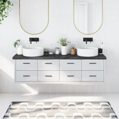 Gecheer Waschtischplatte Holzplatte Badezimmer Waschtisch Waschtischkonsole Holzwaschtisch Platte Holzplatte 180 x 40 x 6 cm (L x B x T) für Aufsatzbecken Massives Eichenholz mit dunkler Oberfläche