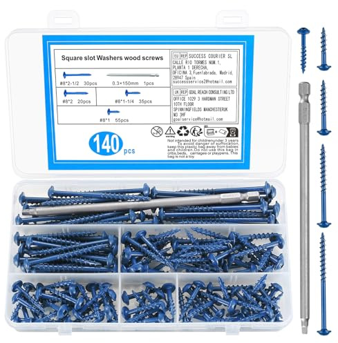 140pcs Pocket Hole Screws, #8 Self Tapping Wood Screws, Square Drive Coarse Thread screws, Pan Head Wafer Head Machine screws, Flanged head Truss head Drywall Chipboard Screwss for Wood Sheet Metal