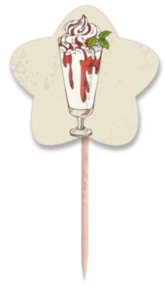 Palillos de dientes de hielo rojo y blanco, con etiqueta de estrella, palillos para cupcakes