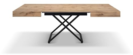PAZZO DESIGN Tavolo Trasformabile Valentina, Tavolo Sollevabile, Allungabile, Rovere Rustico, Nobilitato Melaminico,Gambe Metallo Nere, Da 120 a 220 cm,Made in Italy - id_2004