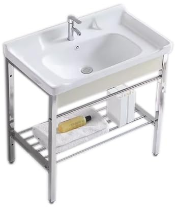 Évier Portable Avec Pieds En Acier Inoxydable, Évier Autoportant À Comptoir En Céramique, Évier Utilitaire Extérieur For Balcon, Salle À Manger, Salle De Bain, Jardin Arrière(81*48*82cm(31.9*18.9*32.3