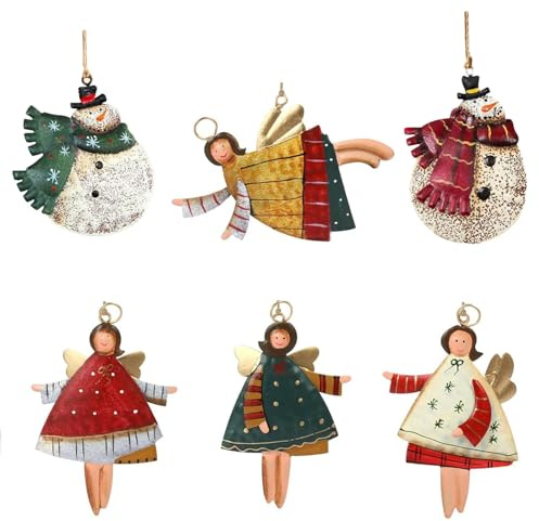 HERZONE Metallanhänger für den Weihnachtsbaum Weihnachtsbaumanhänger Weihnachten Engel Anhänger aus Metall, Schneemannanhänger (B)