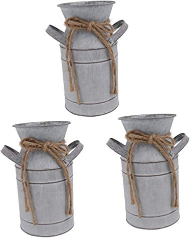 PRETYZOOM 3 Piezas Jarra de Leche binaural Antigua rstores decoração casa decoración de Cubo de Flores Jarra Decorativa de Granja Cubo de Hierro Decorativo Recipiente para arreglos