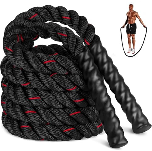 Jump Rope, 2.8lb Weighted Jump Rope for Fitness, 2.8M Length 25MM Diameter Heavy Exercise Jumping Ropes, Adult Skipping Rope Improve Strength, Building Muscle, Home Workout Equipment, Red