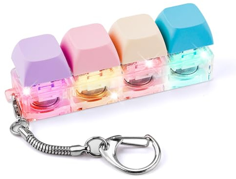 BTFO Keyboard Fidget, Keyboard Clicker with LED Light Fidget Clicker Button Keychain Keycap Clicky Silent Keyring Fun for Decompression (Color B)