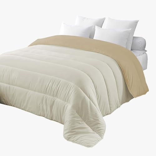 Corredocasa Trapunta 4 Stagioni Made in Italy Piumone Imbottitura 350gr/mq Coperta in Morbida Microfibra di Poliestere Casa (Beige/Panna, Matrimoniale 250x260 cm)