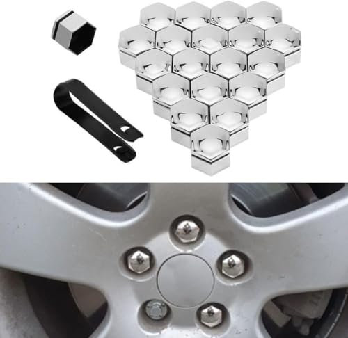WSYLJX 20 Stücke Auto Radschraubenkappen für Mercedes Benz A Class W168, Anti-Staub Radmutterkappe Sechskant Nabe Schraube Kappen Dekoration Zubehör,silver-21mm