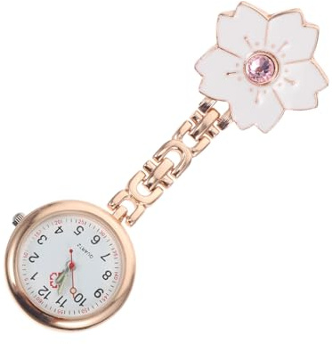 LIFKOME Weiße Clip Taschenuhr in Blumenform aus Zinklegierung mit Glas | 1 Stück, Tragbares Design zum Anstecken, für Medizinisches Personal und Lehrkräfte