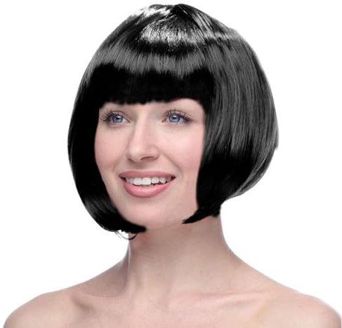 Parrucca Nera Corta da Donna,Parrucca da Amante Delle Feste Nero Parrucca Caschetto Black con Bangs parrucca nera corta per cosplay, feste quotidiane e feste