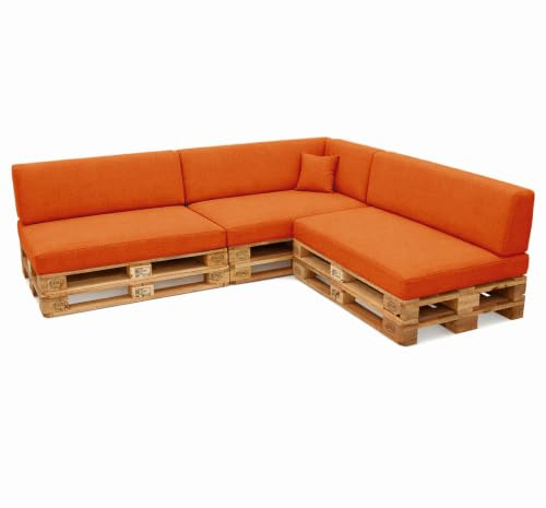 POKAR Palettenkissen Palettenauflagen mit abnehmbarem Bezug Palettenmöbel Palettensofa 8er Set: Sitzkissen 120x80 + Rückenlehne 120x40, Orange