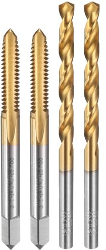 sourcing map Tap and Drill Bit Set, 2pcs 3/16-24 UNC Straight Flute Thread Screw Taps & 2pcs 4mm Twist Drill Bits, Titanium Coated HSS-6542 Tapping Threading Tool Kit
