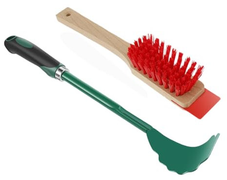 Qerwsdty Mäherdeckschaber mit Ergonomischem Langem Rasenmäherdecksreinigungswerkzeug mit Steifer Borstenbürste, Rasenmäher