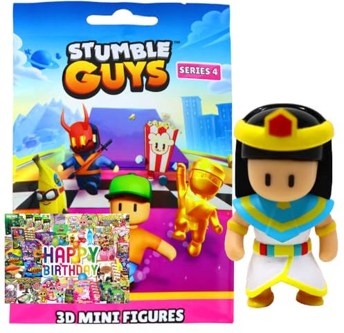STRONCARD Bundle mit Stumble Guys 3D Sammelfiguren Serie 4 - Chrome - Figur 4. Cleopatra + Exklusive Geburtstagskarte