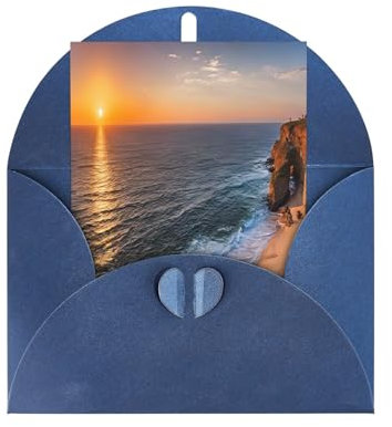 (Irland Sonnenuntergang Seascape) Druck Premium Perlglanz-Grußkarten mit blauen Umschlägen, schimmernde Geburtstags-, Weihnachts- und Hochzeitskarten, innen blanko.