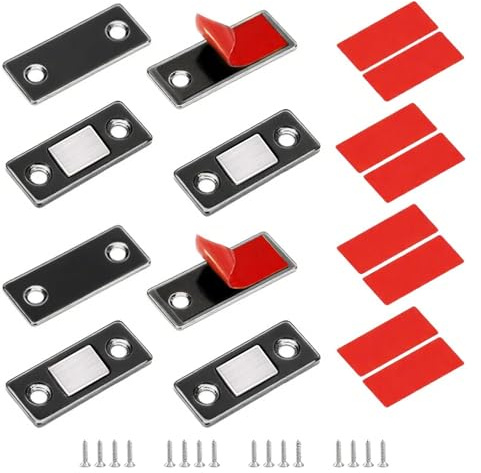 Türmagnete stark Magnetische Schranktür, 4 Stück selbstklebend für Möbel, Schrankmagnete, Edelstahl Möbelmagnete für Schiebetüren, Küche, Fenster, Schrank, Schwarz