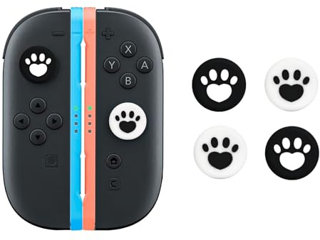 DLseego Joystick Kappen für Switch 2, 4 PCS Katzenkralle Niedlich Daumen-Griff-Kappen Silikon Verbessern Griffe Analog Joystick Kappe für Switch 2/PS4/PS5/für Xbox,Schwarz + Weiß