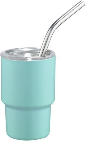 Botella de agua pequeña portátil de acero inoxidable de 2 onzas con pajilla, taza de café de viaje para oficina en casa o coche