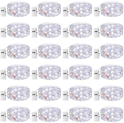 20 Stück Mini Lichterkette Batterie Klein mit Timer, 3 Modi, 2M 20 LED | Wasserdicht, Silberdraht, Lichterkette Innen Draht für DIY Weihnachten Hochzeit Party Deko, Kaltweiß