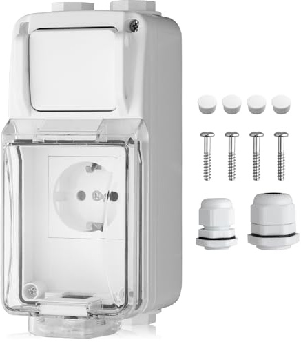 EYPINS Außensteckdose Steckdose IP66 Aufputzsteckdose mit Schalter Wasserdicht Wandsteckdose 16A Steckdose Schutzkontakt Gartensteckdose für Garten Garage Feuchträume, Modern