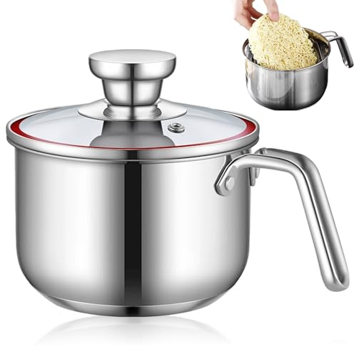 Olla de acero inoxidable de 1,75 L con tapa de cristal, 16 cm, doble pared para olla a fuego lento, inducción, olla para fundir baño maría, pudin, apto para lavavajillas, para todo tipo de fuegos