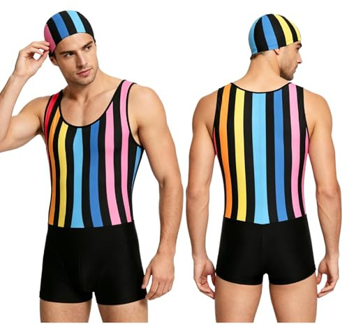 Sinleey Sportbindel för män, atletiska kombinationer, jockstrap smal och elastisk träningskombination, dykdräkt rave, färgglad, M