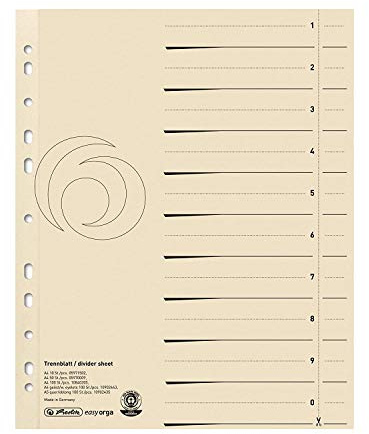 Herlitz 10840205 Trennblatt A4, Manilakarton, 180 g/qm, chamois (3x 100)