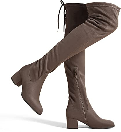 DREAM PAIRS Women's Over The Knee Thigh High Low Block Heel Boots,Size 6.5,Khaki,Laurence
