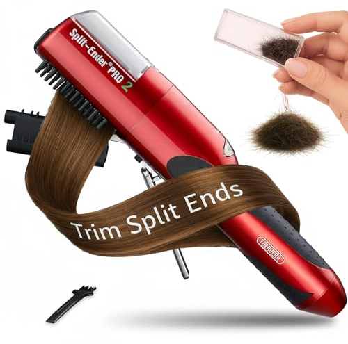 Split-Ender Pro 2 - Original Professional Beauty Tool - Cordless Split End Hair Trimmer for Damaged, Dry, Brittle, Frizzy, Curly or Straight Hair (Red)