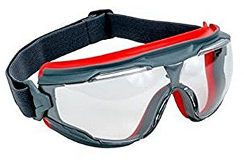 3M 50051131274551 Goggle Gear 500-Series GG501SGAF Gafas con lente transparente Scotchgard antivaho, gris y rojo (paquete de 10)