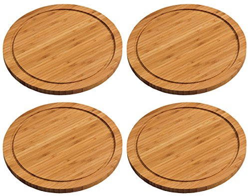4x KESPER Fleischteller Ø 25 cm Höhe 1,3cm Bambusholz Servierteller Holzteller