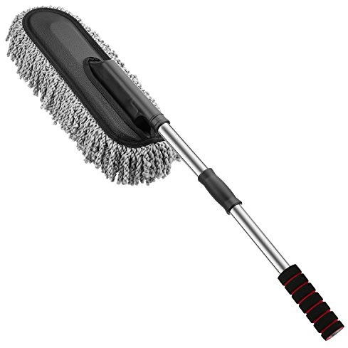 MoKo Spolverino per auto, multiuso, spazzola per lavaggio auto per interni ed esterni, in microfibra, con manico estensibile per la pulizia, grigio