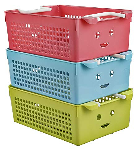 Ordate Plastic Cupboard Basket with Handles, Stacking Storage Basket, 6 Packs