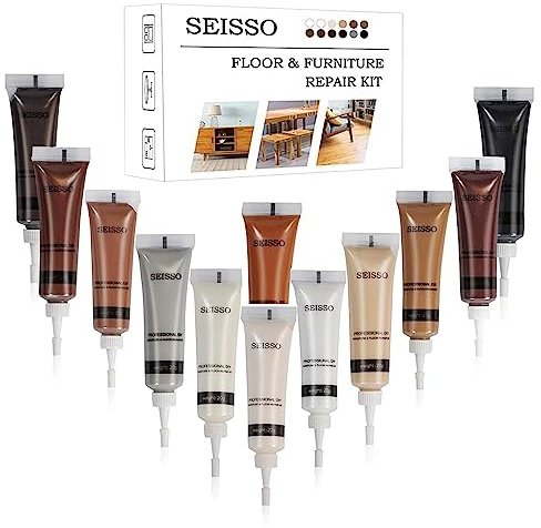 SEISSO Wood Furniture Repair Kit, 12 Colors Wood Filler, Floor Scratch Repair, Touch up Fillers Repair Scratch, Cracks, Discoloration for Wooden Furniture, Table Surfaces, Cabinet, Door, Floor