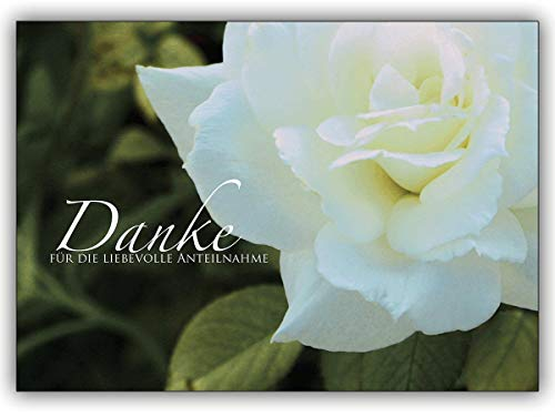 Kartenkaufrausch 16er Set: Danke für die liebevolle Anteilnahme - Trauer Dankeskarte mit Rose • Danksagung mit Umschlag nach Trauer, Beerdigung, Bestattung, Begräbnis