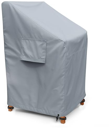 Kingsbridge Garden Stacking Chair Cover 600D Heavy Duty Fabric, Double Stitching, Waterproof, Anti UV, Breathable, Rip Proof, HxLxW 120/80 x 65 x 65cm Grey Outdoor Patio Furniture Chair Protector
