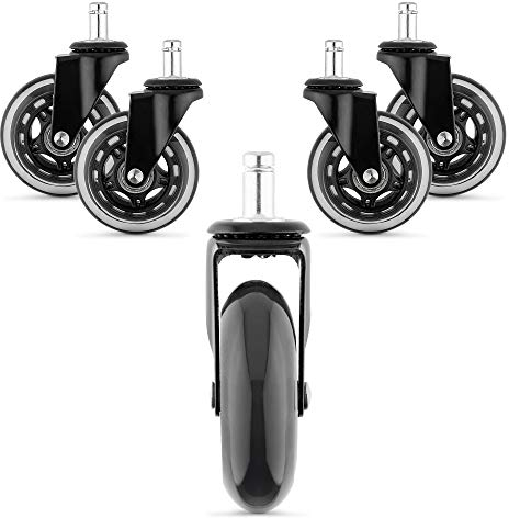 kwmobile 5x Rotelle Sedia Ufficio Ø75mm Perno 10x22mm - Ruote Gommate Antigraffio Pavimenti Delicati - Rotelline Ricambio Sedie Girevoli - Senza Freno