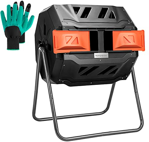 VIVOSUN Composteur d'extérieur Rotatif à Double Poubelle, Porte Orange de 120 litres