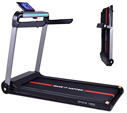 BOUDECH Space 1800 - Tapis Roulant Elettrico 1800W Pieghevole Ultra Piatto con Display Touch Screen, Supporto per iPad, Speakers Bluetooth, App System cardiofrequenzimetro (Nero)