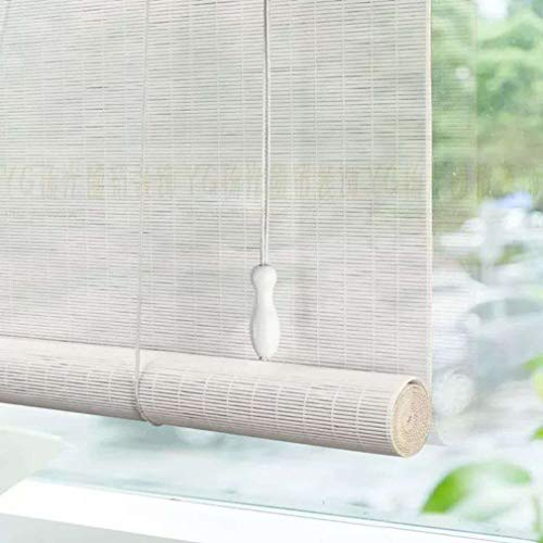 Natural Window Roller Blind - Bamboo Door Curtain,Sunshade Heat Insulation Roman Curtains,Privacy Partition Decoration,Shutter With Lifter,Bamboo Blinds Outdoor,White,Customizable (120x140cm/47x55in)